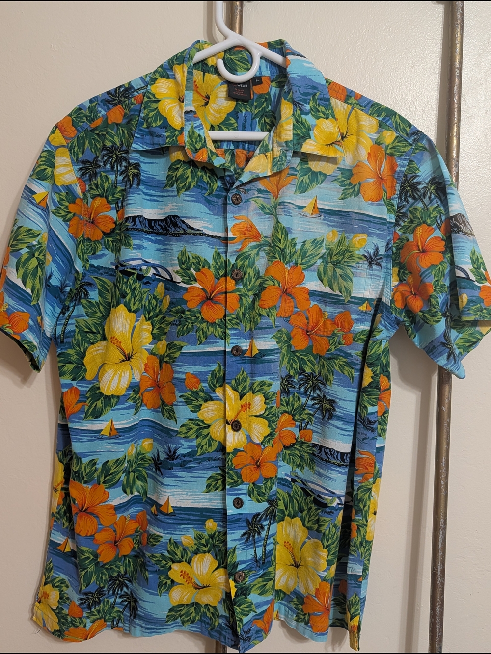 Men’s Tropical Blue & Green Cotton Shirt